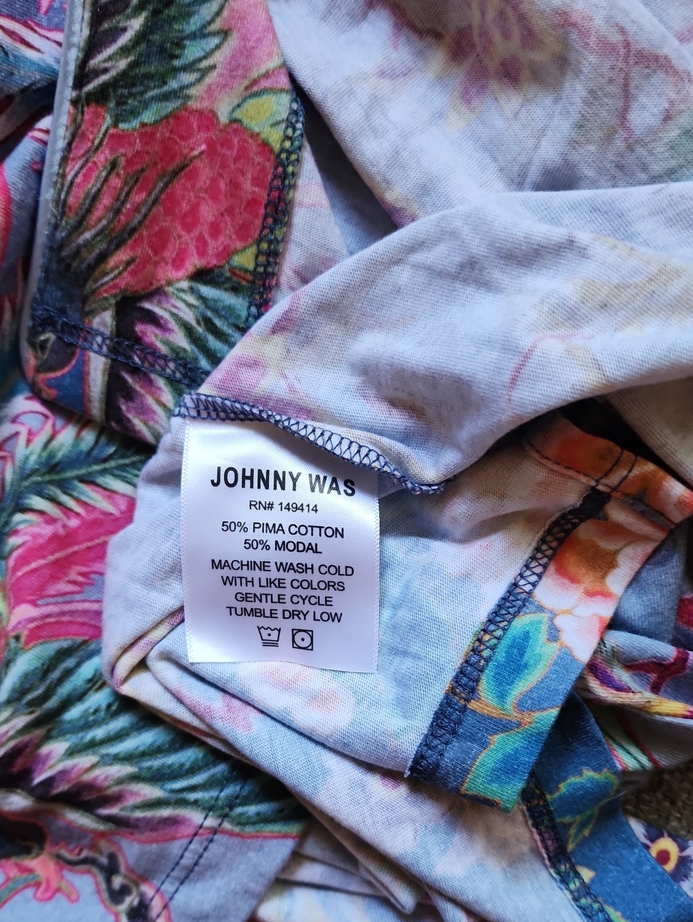 Johnny Was Phoenix Bird Floral Print Button Front Pajama Top - Picture 8 of 8